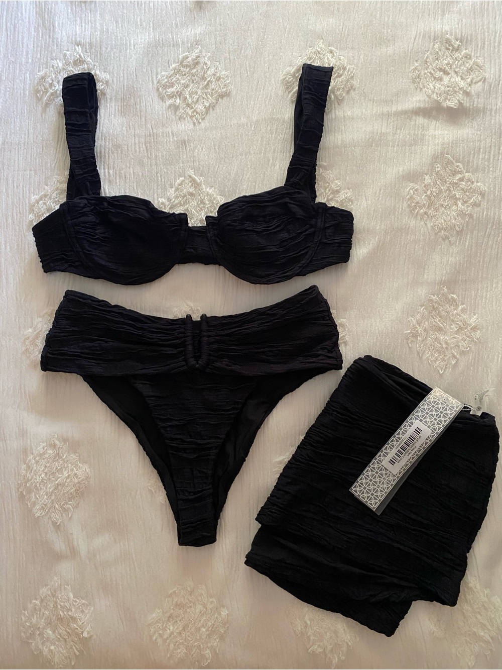 DEVON WINDSOR Black Crinkle Bikini Skirt Set
